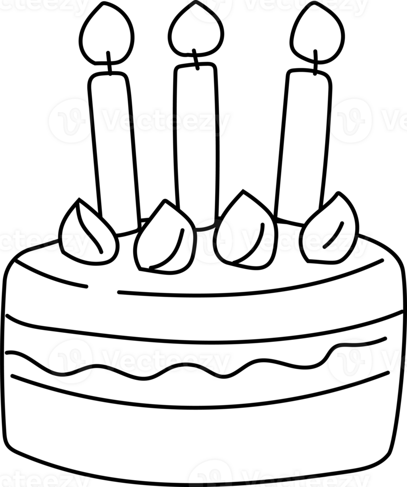 Simple Birthday Cake Doodle with Candles, Black and White png
