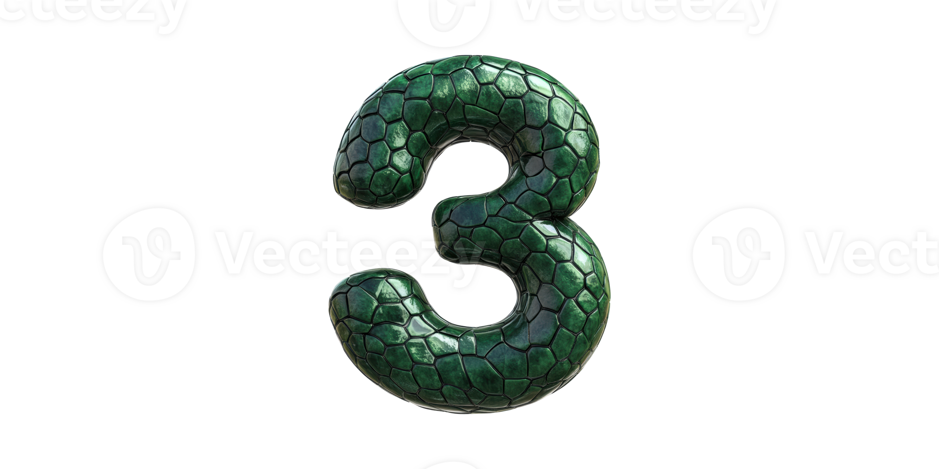 Green Textured Number 3 With Reptile Skin Pattern. Unique Design Element For Creative Projects Isolated On Transparent Background png