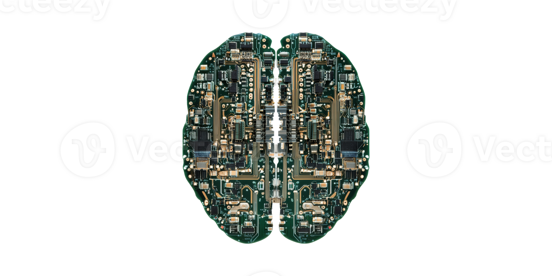 Circuit Board Shaped As Human Brain. Symbolizing Artificial Intelligence And Technology Integration Isolated On Transparent Background png