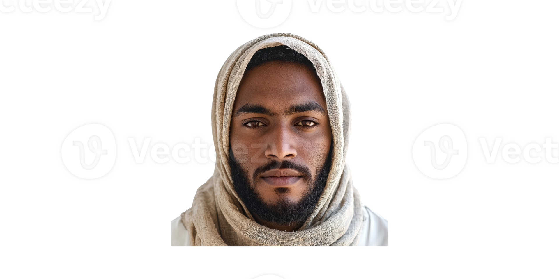 Portrait of Bearded Man Wearing Headscarf with Neutral Expression Isolated on Transparent Background png