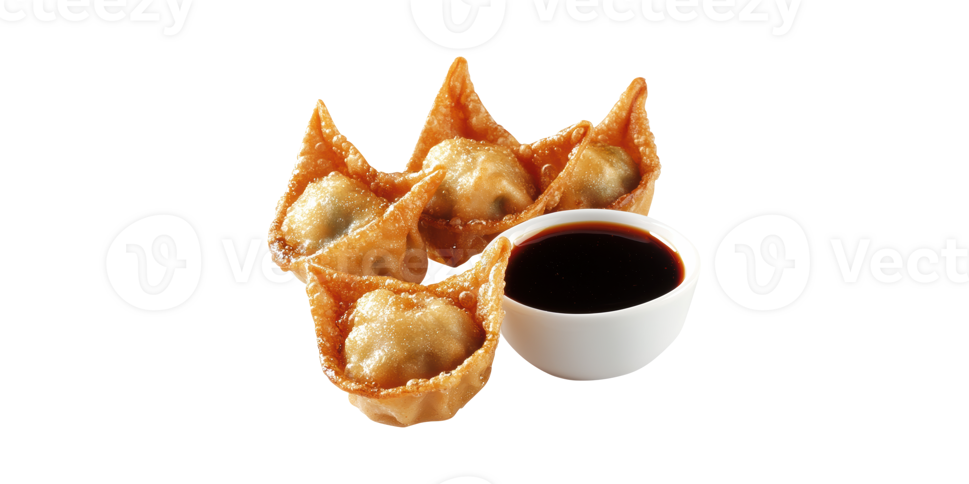 Crispy Fried Wontons With Soy Sauce Dip. Asian Cuisine Appetizer Delight Isolated On Transparent Background png