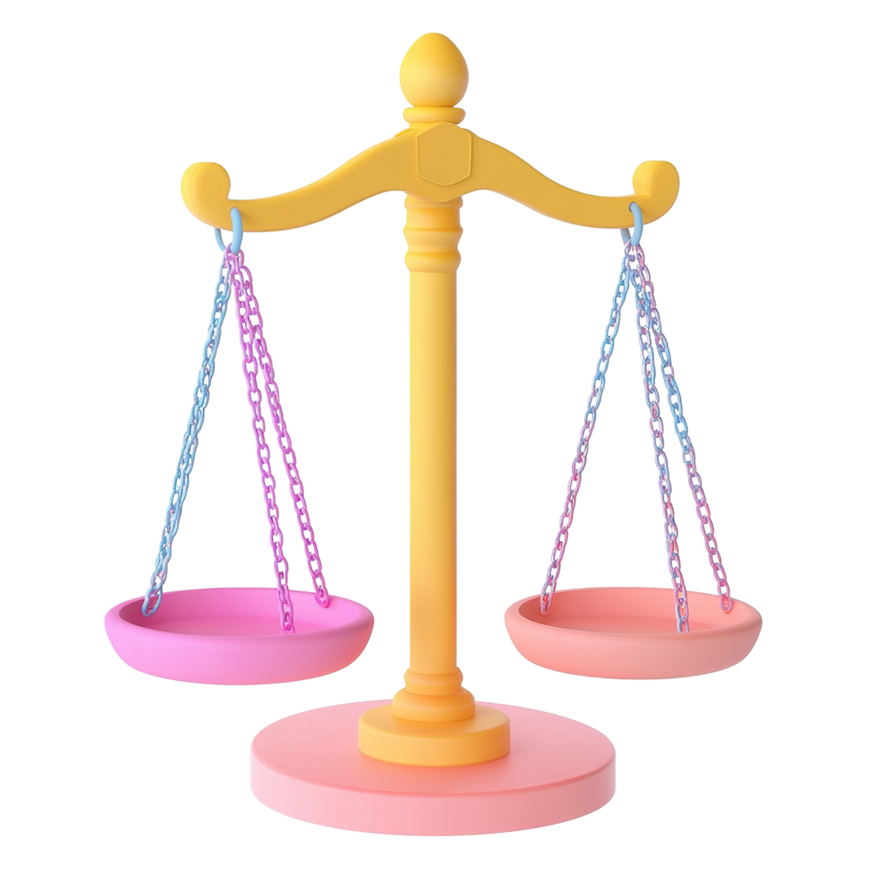 Colorful digital illustration of a balance scale isolated on a transparent background. png