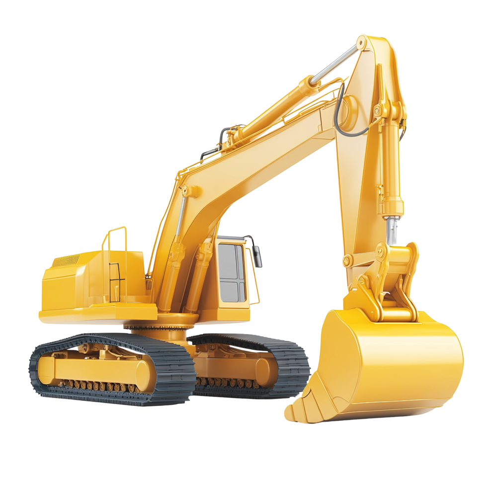 Yellow excavator with intricate detail isolated on a transparent background. png