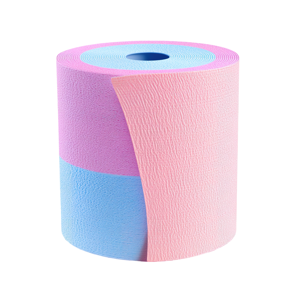 Rolled-up fabric with three color stripes isolated on a transparent background. png