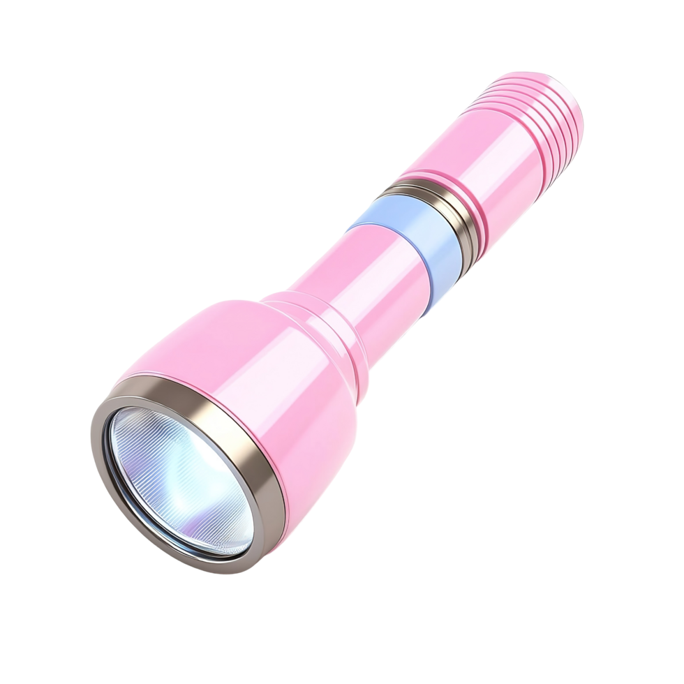 Pink and light purple flashlight angled at a 45-degree angle isolated on a transparent background. png