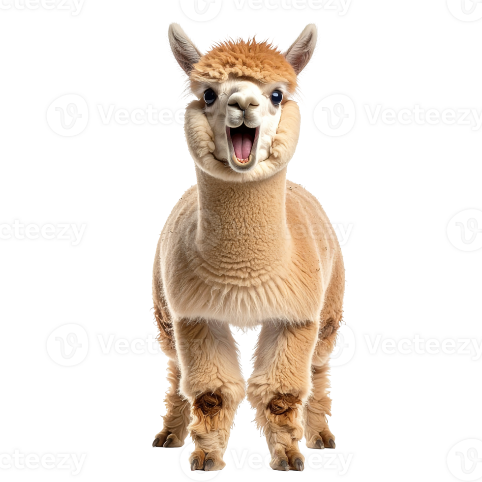 Playful alpaca isolated on a transparent background. png