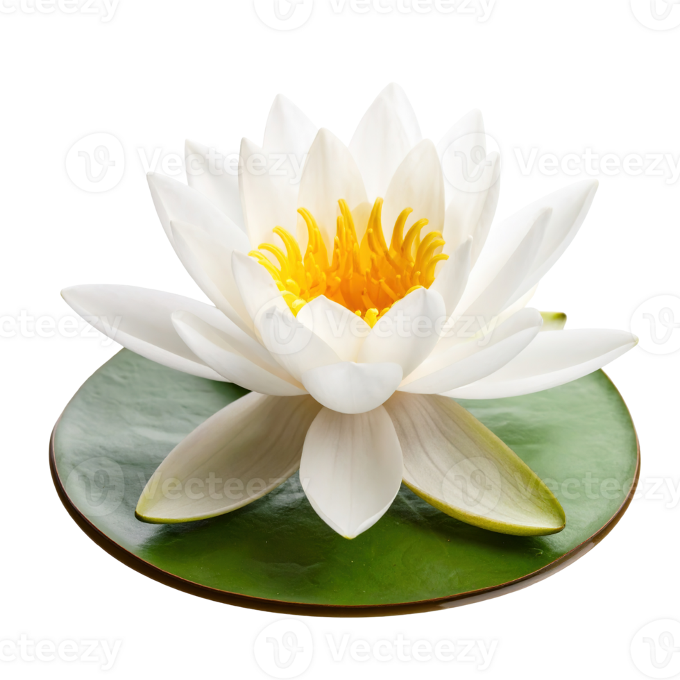 Close-up of a white water lily on a leaf isolated on a transparent background. png