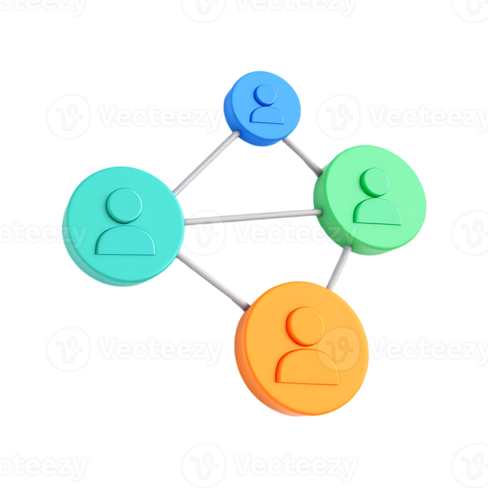 3D network of colorful people icons. Teamwork, connection, collaboration concept. png