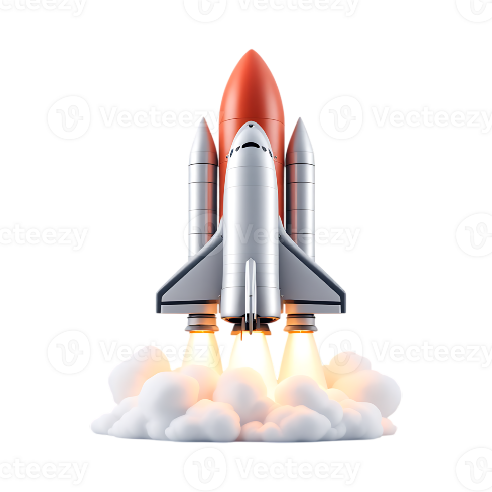 Space shuttle launching, taking off into space. png