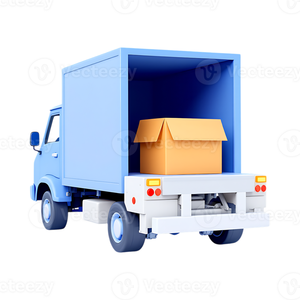 Delivery truck with a cardboard box png