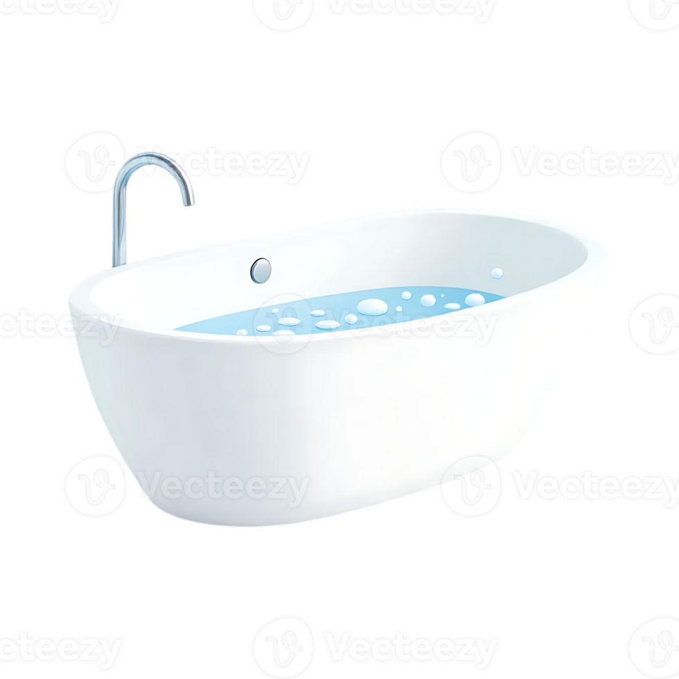 White bathtub filled with water, ready for a relaxing bath. png