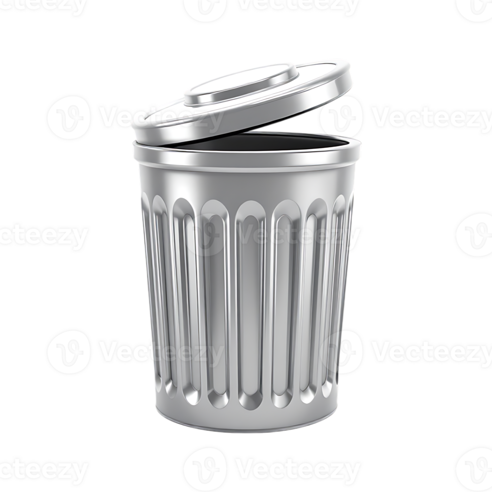Open metallic trash can, waste disposal, recycling. png