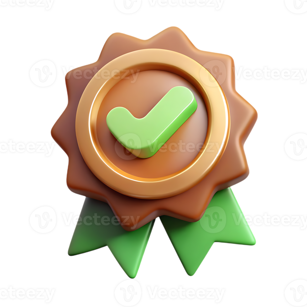 3d certified badge with green checkmark and ribbons isolated on transparent background png