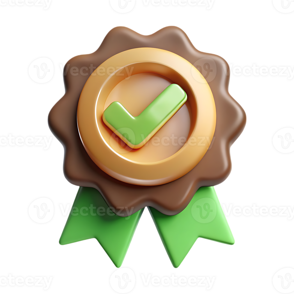 3d rendered approval badge with green checkmark isolated on transparent background png
