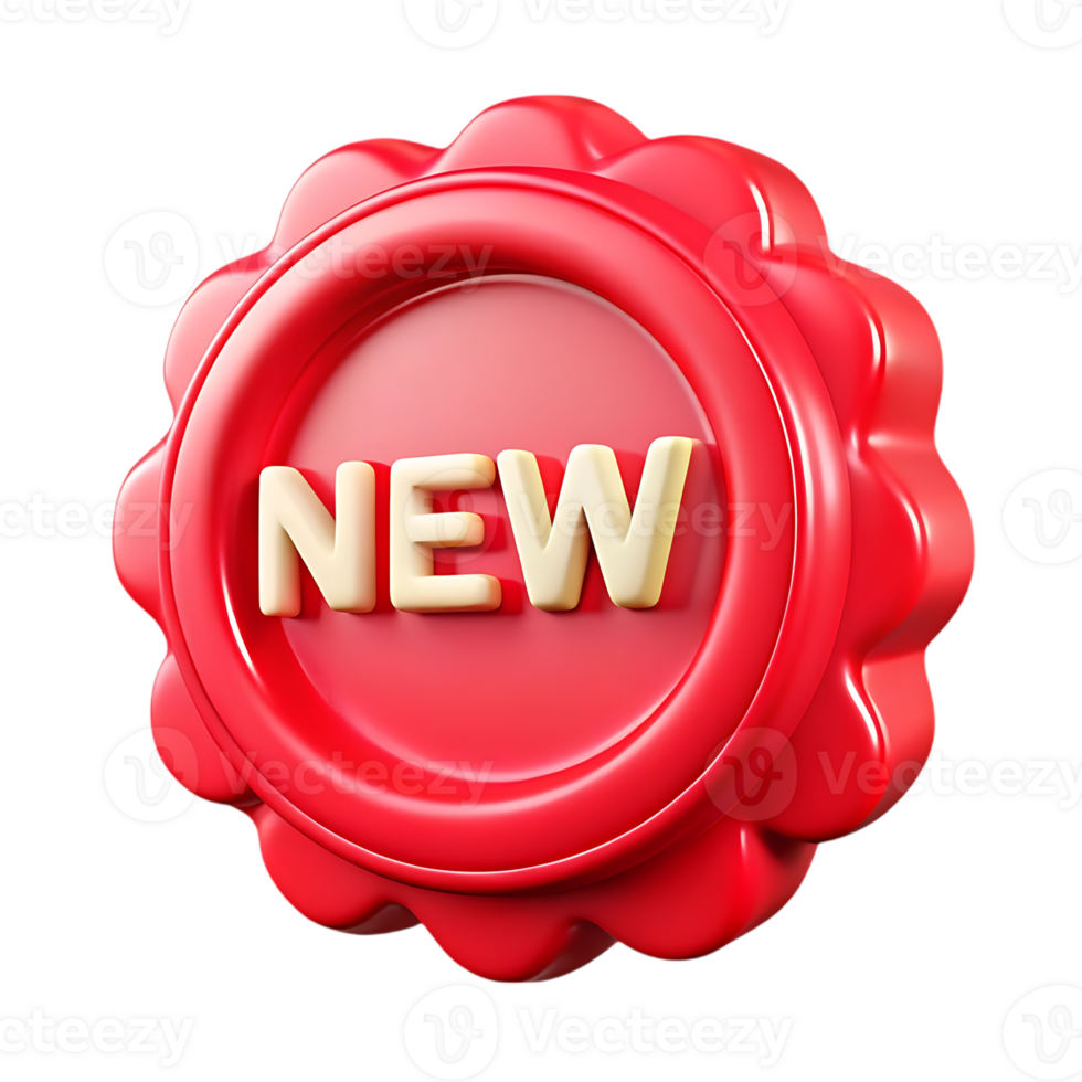 Shiny red wax seal stamp with new text isolated on transparent background png