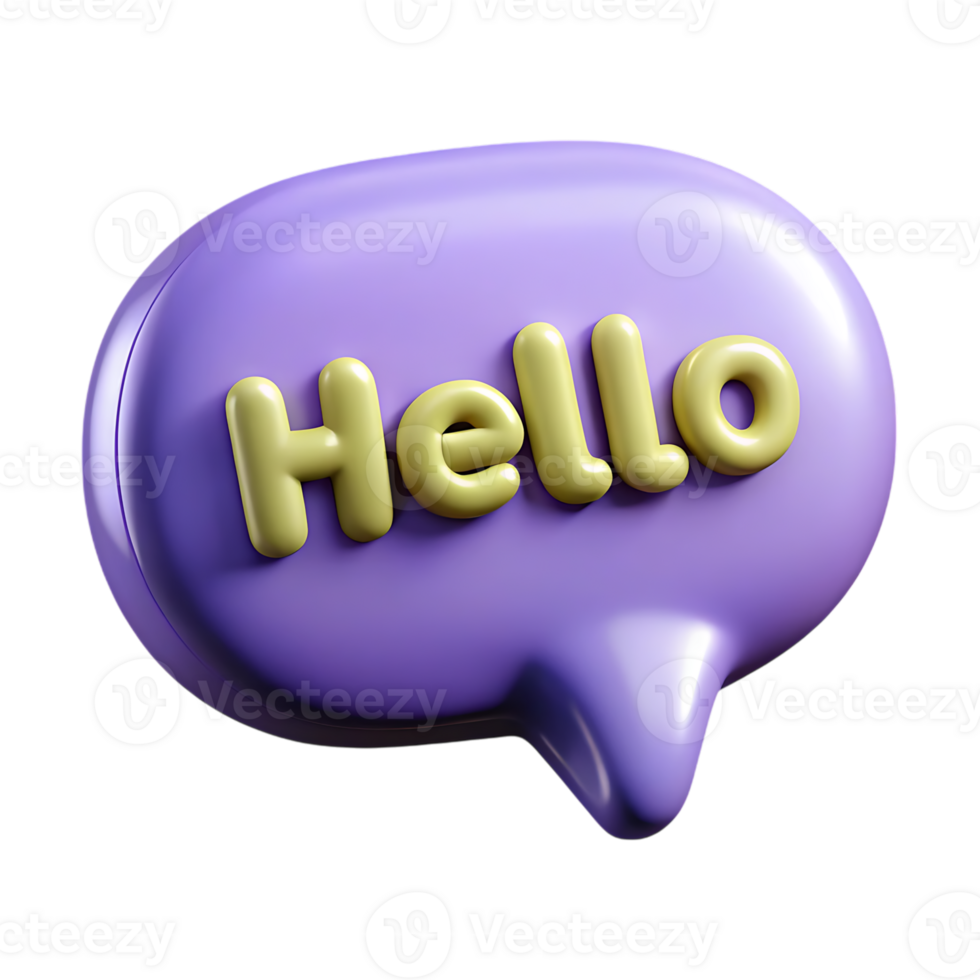 Purple speech bubble with yellow hello text isolated on transparent background png
