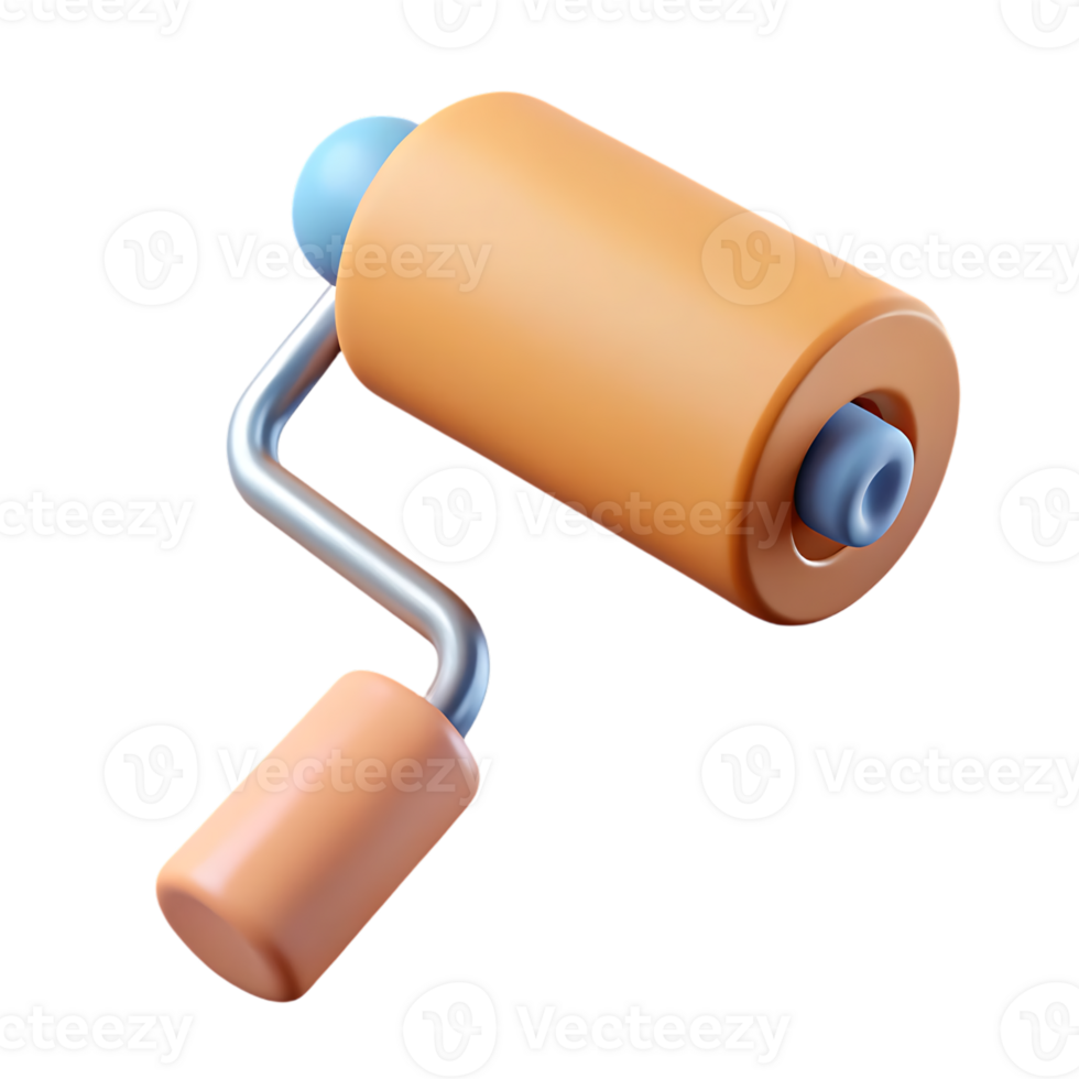 3d rendered paint roller tool isolated on transparent background png