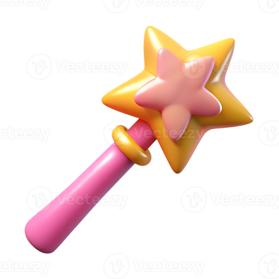 Cute 3d rendered magic wand with stars isolated on transparent background png
