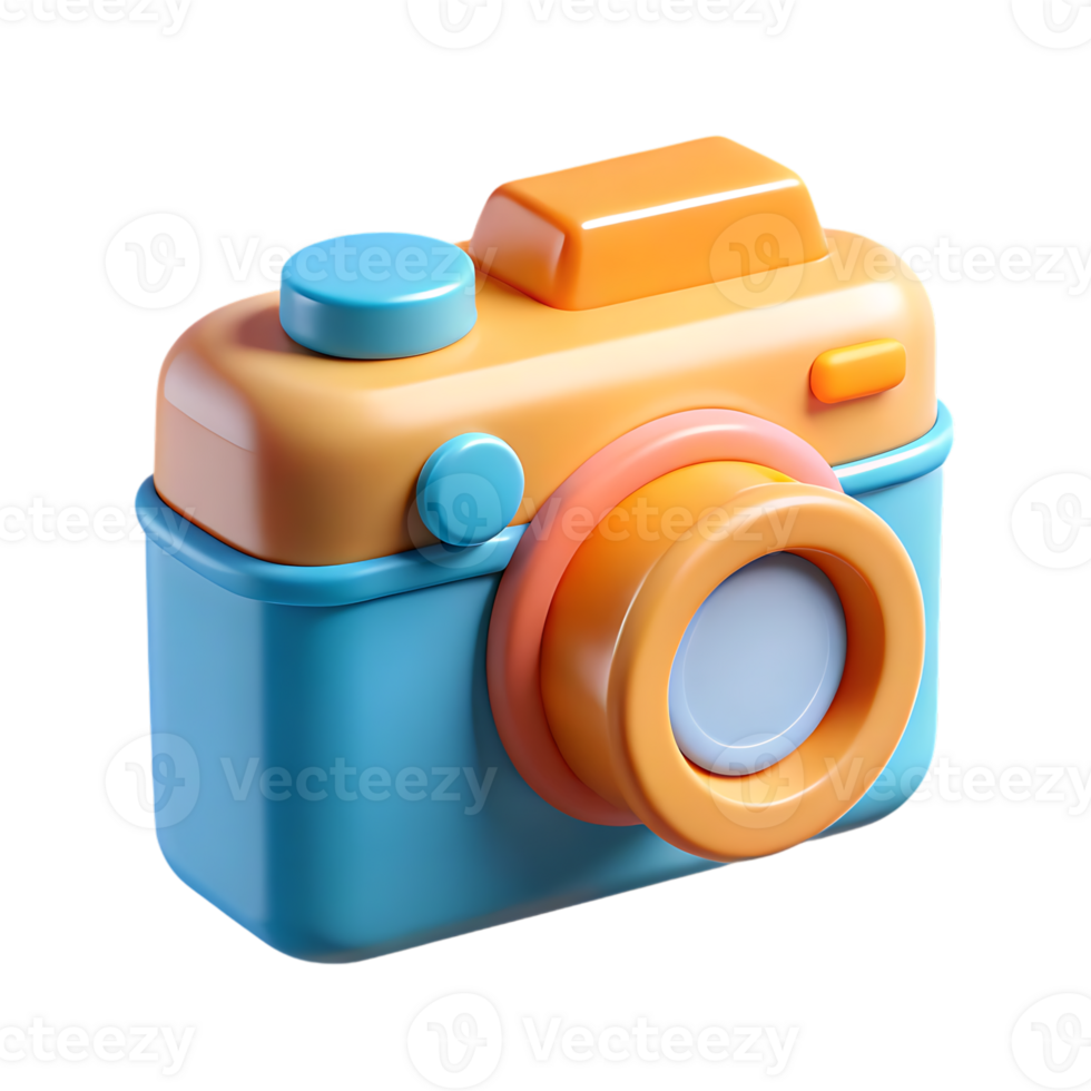 Stylized 3d camera icon with blue and orange colors isolated on transparent background png