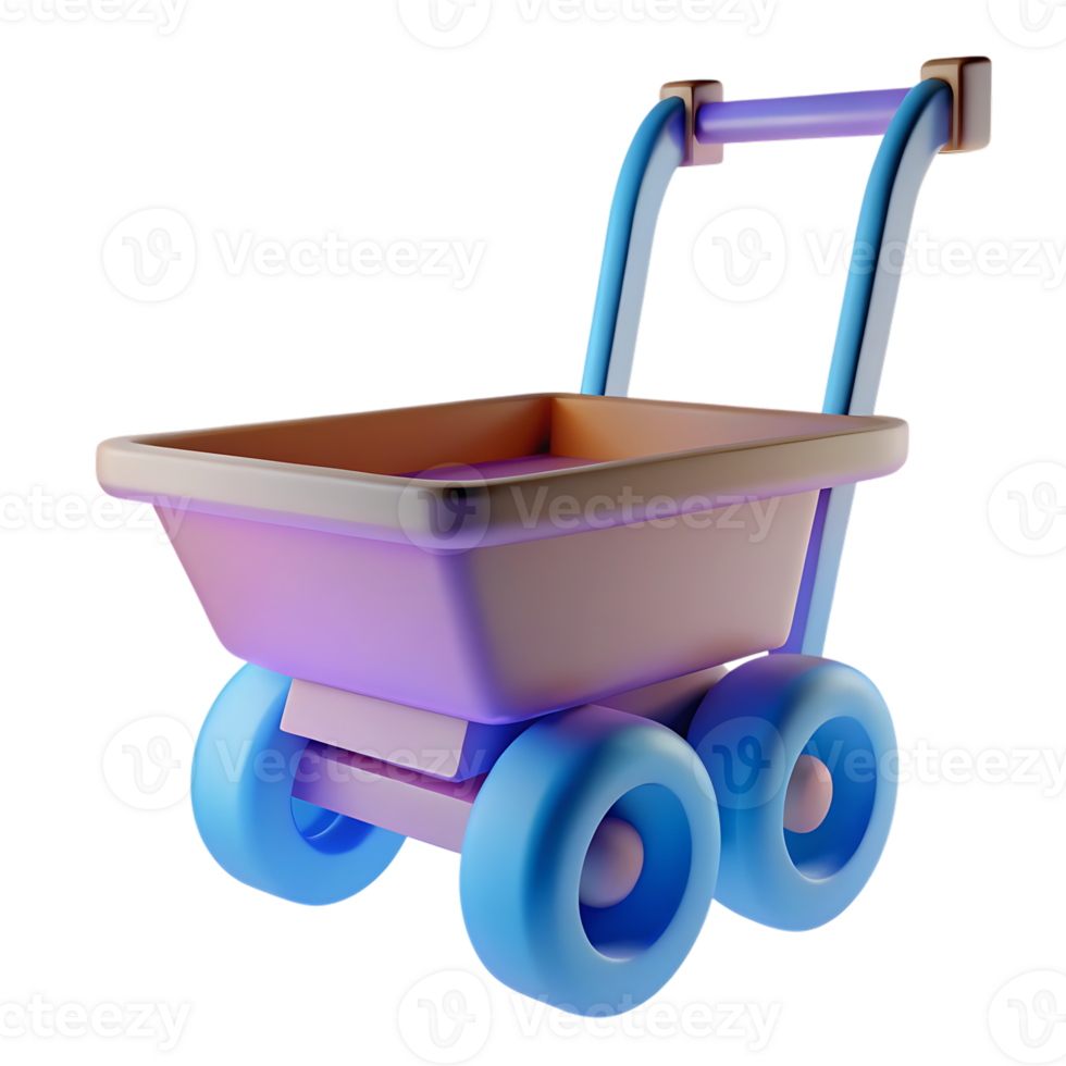 Stylized 3d rendered wheelbarrow isolated on transparent background png