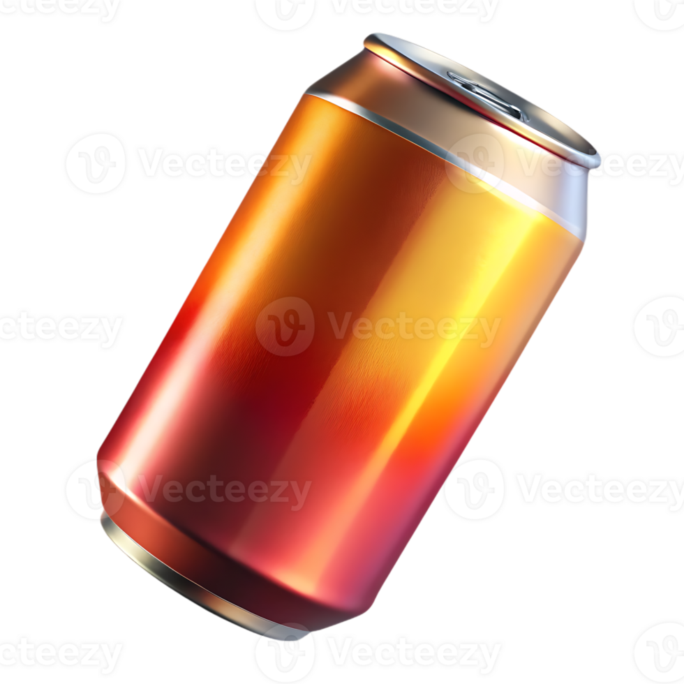 Shiny metallic soda can with gradient colors isolated on transparent background png