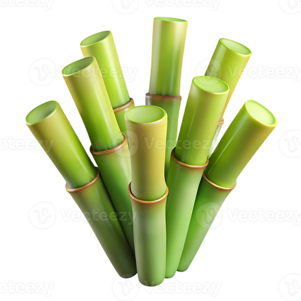 Bunches of fresh green bamboo stalks isolated on transparent background png