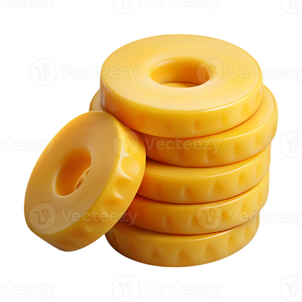 Stack of sliced canned pineapple rings isolated on transparent background png