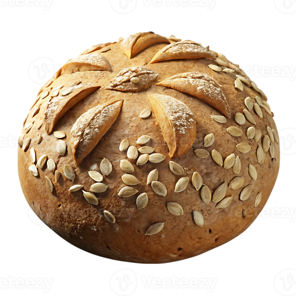 Round seeded bread roll isolated on transparent background png