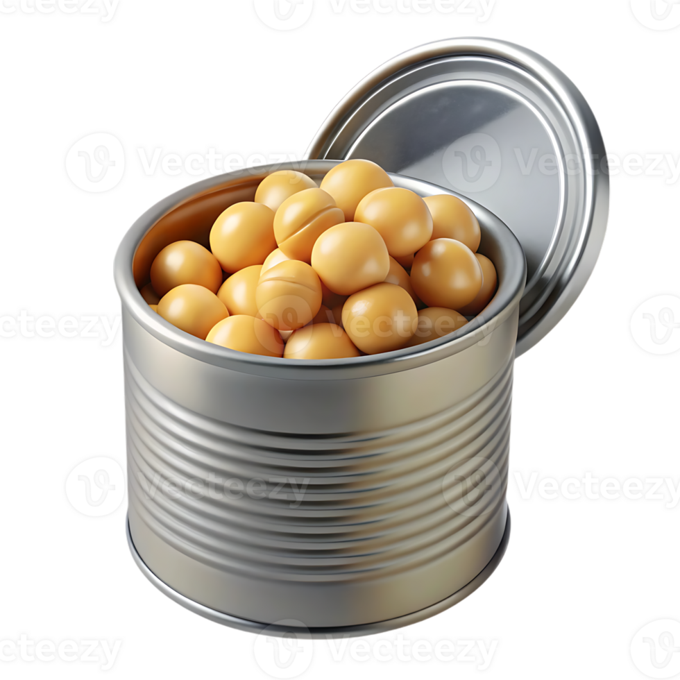 Open tin can filled with chickpeas isolated on transparent background png