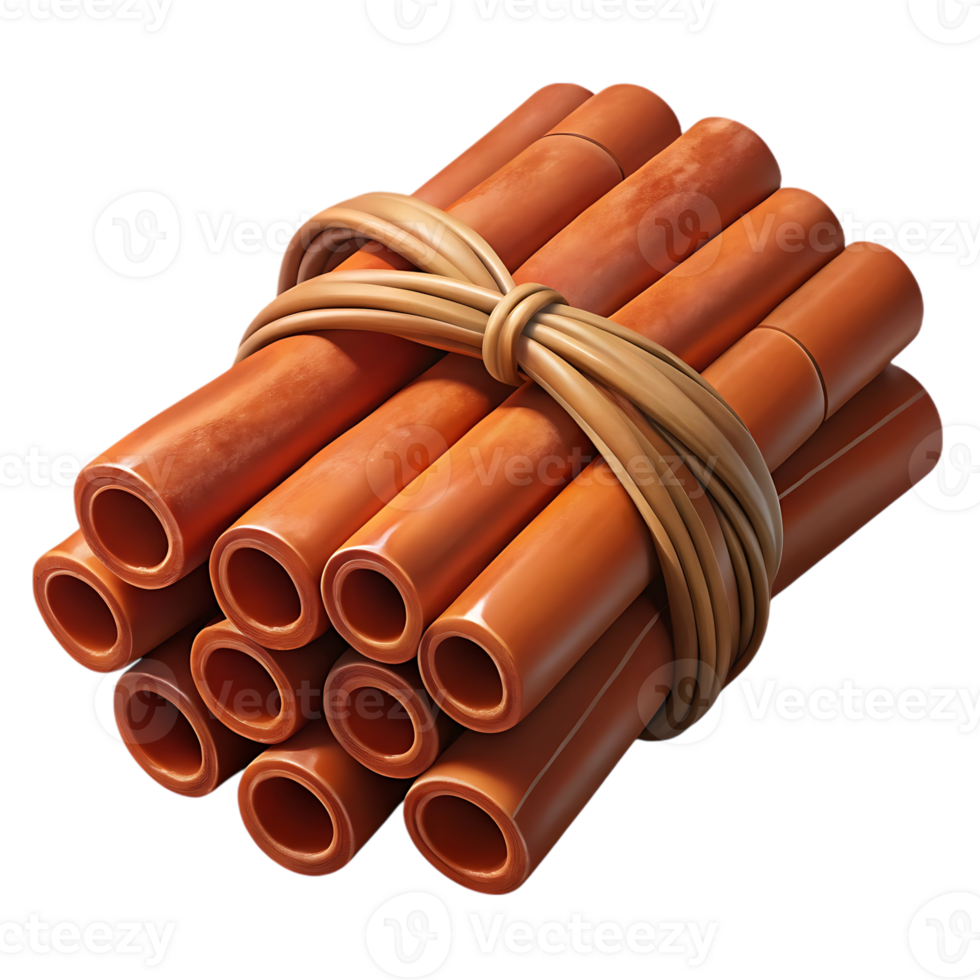 Bundle of cinnamon sticks tied with twine isolated on transparent background png