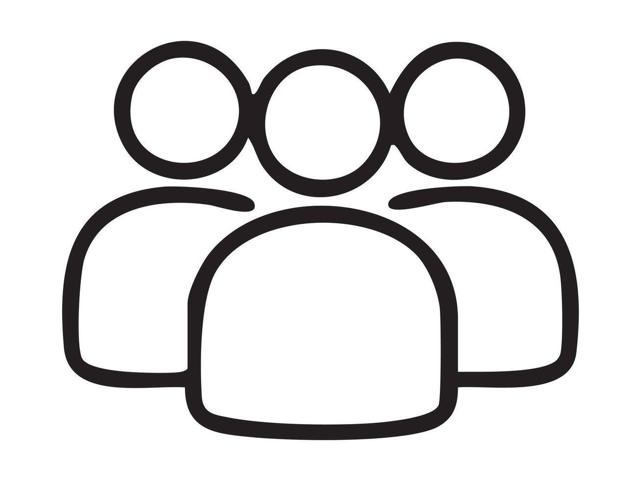 Black outline of three abstract human figures in icon style, graphic illustration. concept of group, community, team, people, social network, design element, communication. vector