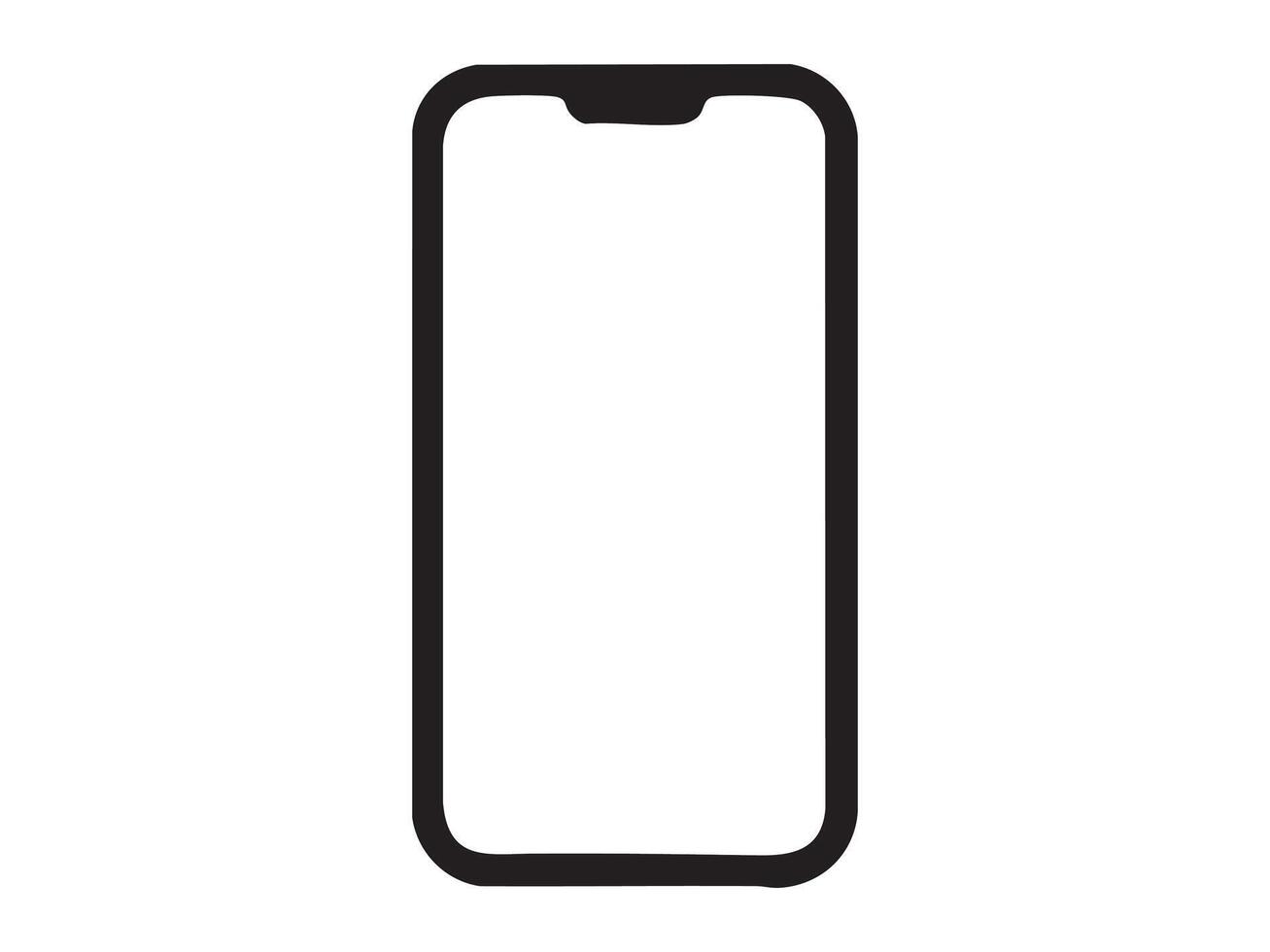 Black outline of smartphone isolated on white background, graphic illustration. concept of icon, mobile phone, communication, digital device, technology, design element vector