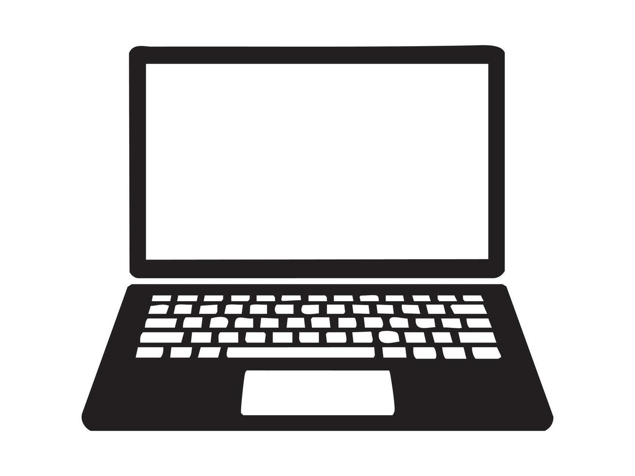 Black silhouette of laptop computer, isolated on white background, graphic illustration. concept of icon, logo, technology, computing device, design element vector