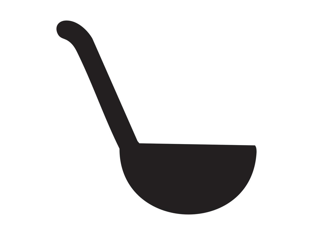Black silhouette of ladle isolated on white background, graphic illustration. concept of kitchen utensil, cooking tool, soup ladle, serving, icon, logo, design element vector