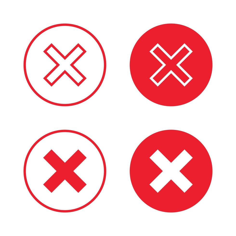 Red cross icon in circle. Cancel or close button symbol. Error mark, X sign vector