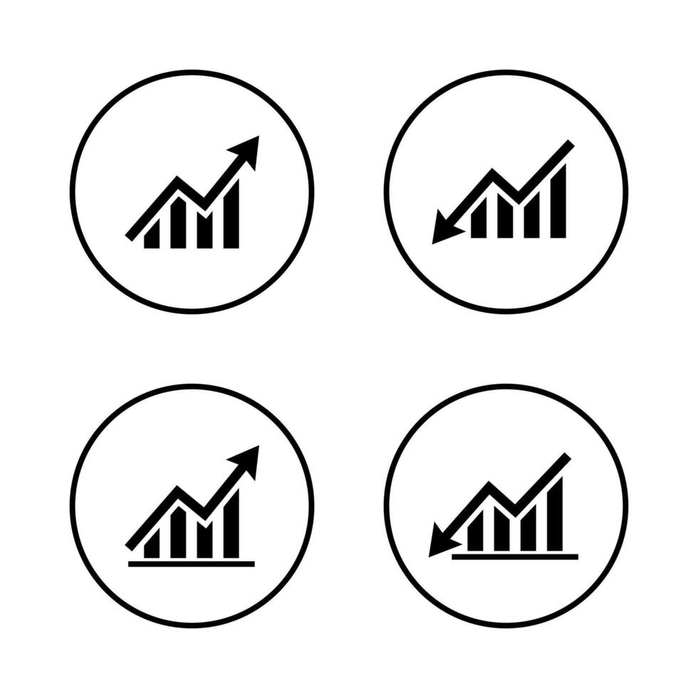 Trend chart icon in circular outline. Growth and decline symbol. Up and down arrow with bar graph vector