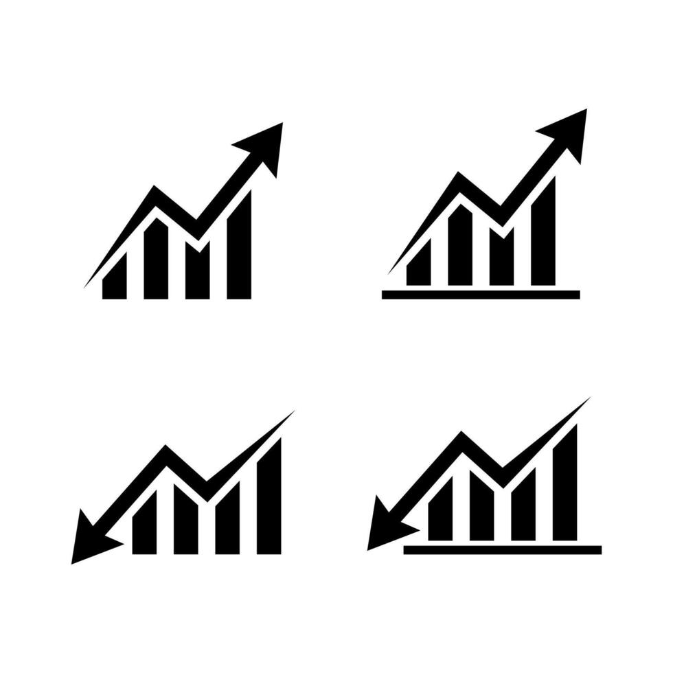 Business growth and decline icon set. Up and down trend chart symbol. Increase and decrease bar graph concept vector
