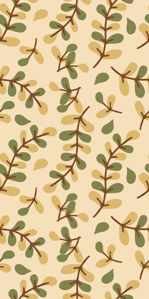 Seamless autumn pattern with yellow-green branches on a light background. Perfect for printing on fabric, wrapping paper, stationery and wallpaper vector