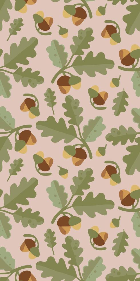 Autumn seamless texture pattern of acorns and oak branches on light background. Ideal for fabric prints, wrapping paper, stationery and wallpapers vector