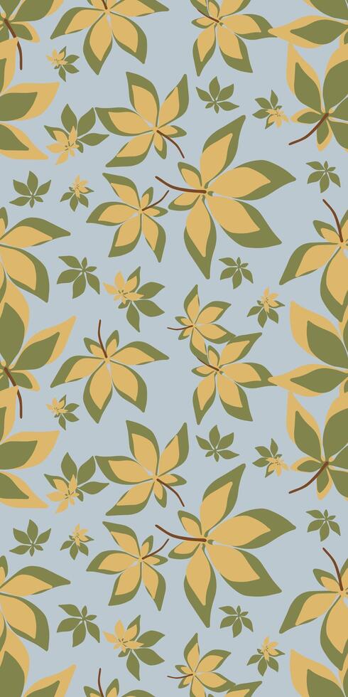 Minimal autumn seamless pattern with falling maple leaves of different sizes on blue background. Perfect for printing on fabric, wrapping paper, stationery and wallpaper vector