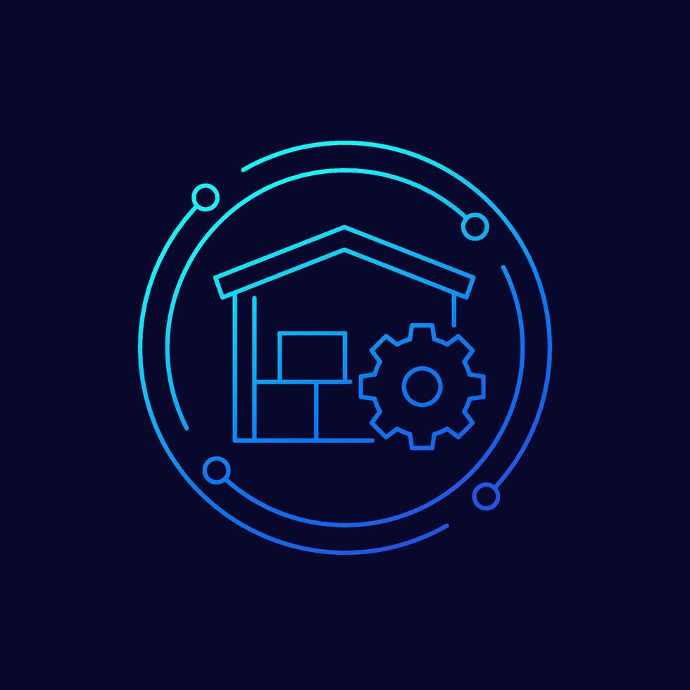 warehouse, optimizing distribution icon, linear design vector