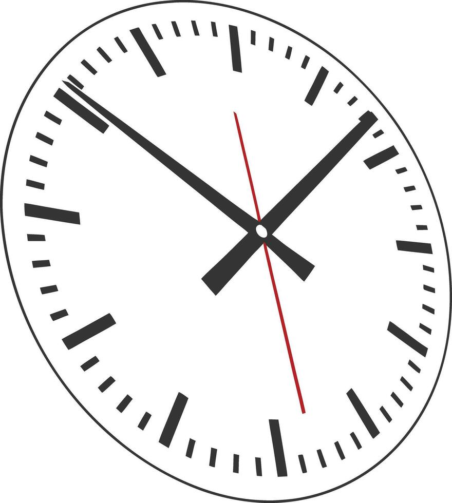 A minimalist analog clock with black hands and red second hand displays the time against a stark white background, conveying a sense of precise timing and efficiency. vector