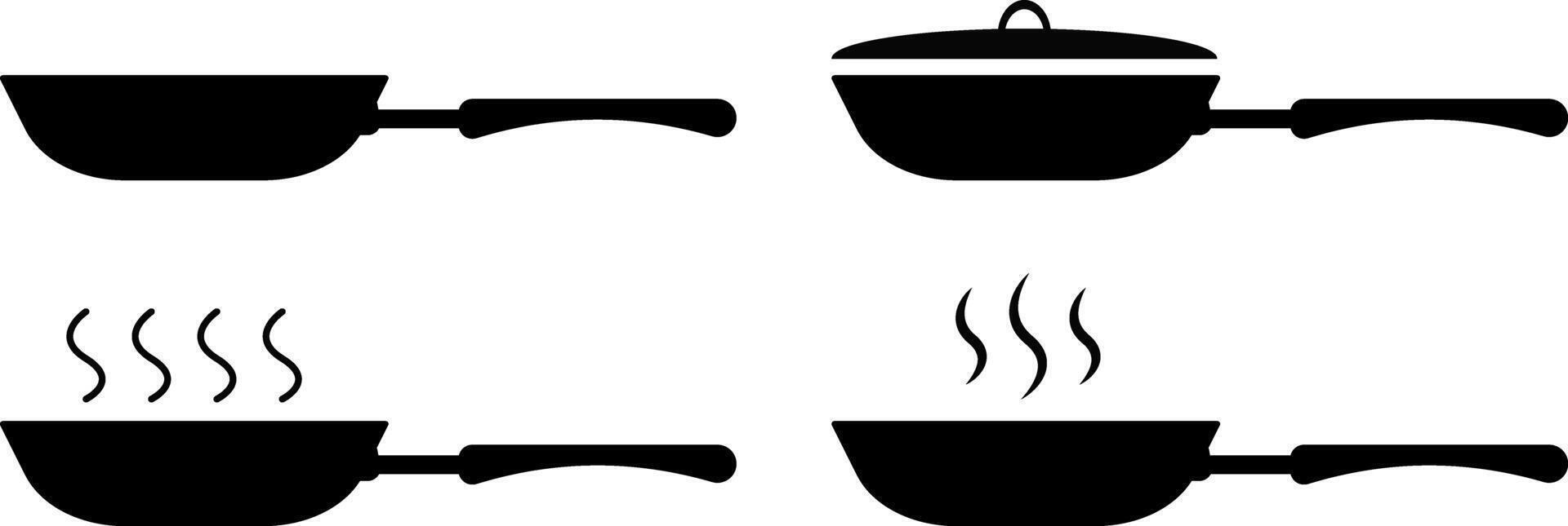frying pan icons set. symbolizing cooking and kitchen preparation tools. cooking and kitchen elements. preparing meals in the kitchen. vector