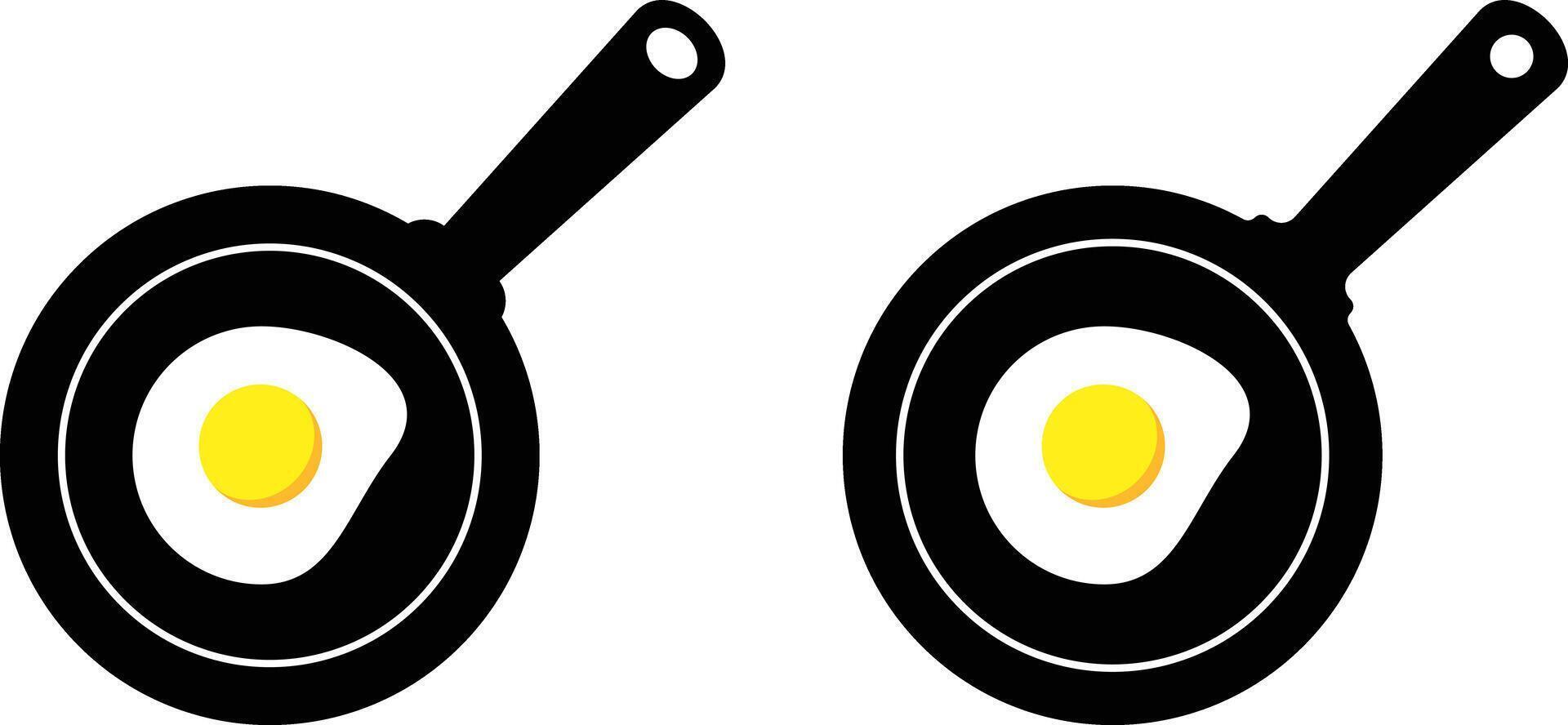 Frying pan icon with fried eggs. Protein breakfast of eggs. decorating menus symbol. Breakfast food sign. Frying utensil icons. kitchen accessories design, vector