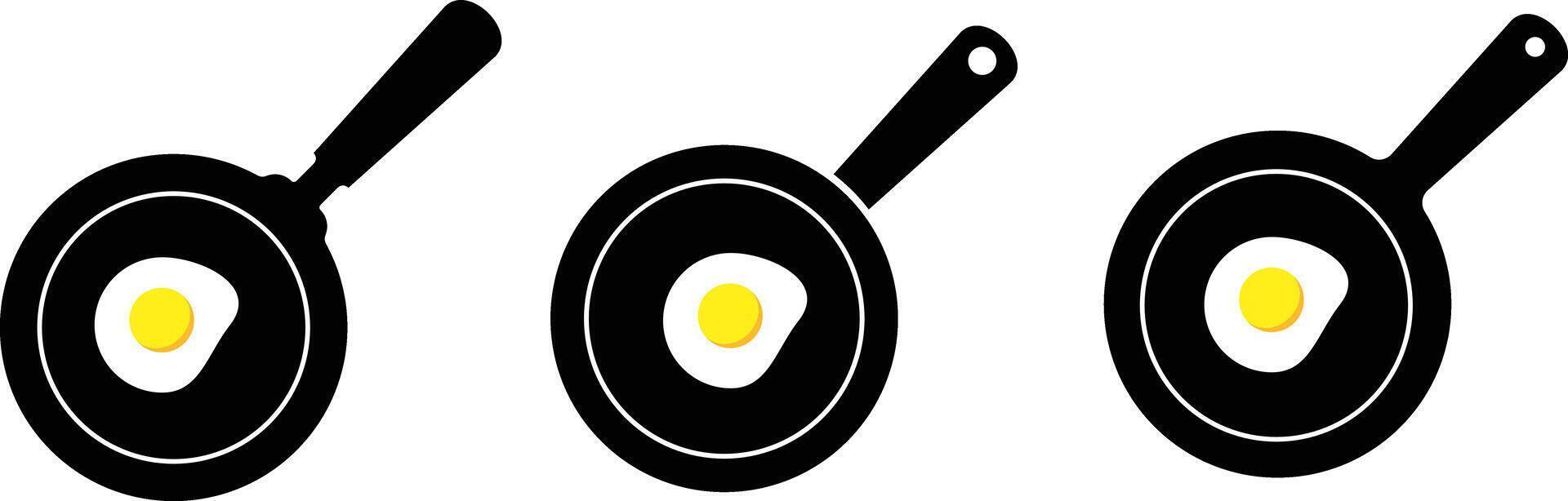 Frying pan icon with fried eggs. Protein breakfast of eggs. decorating menus symbol. Breakfast food signs. Frying utensil icons. kitchen accessories design vector