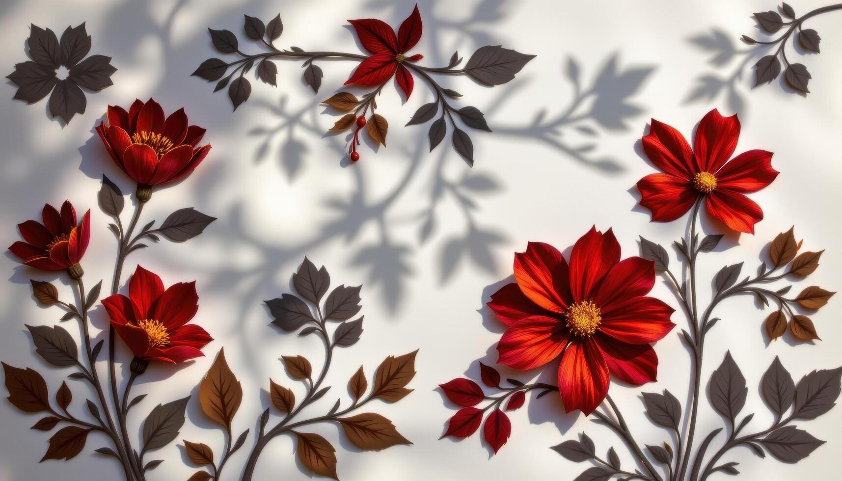 decorative floral patterns created using shadows of petals and leaves cast on paper. photo