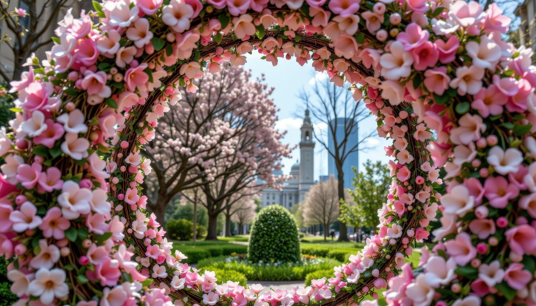 a spherical frame wrapped in hundreds of fresh blossoms creating a 360 degree arch. photo