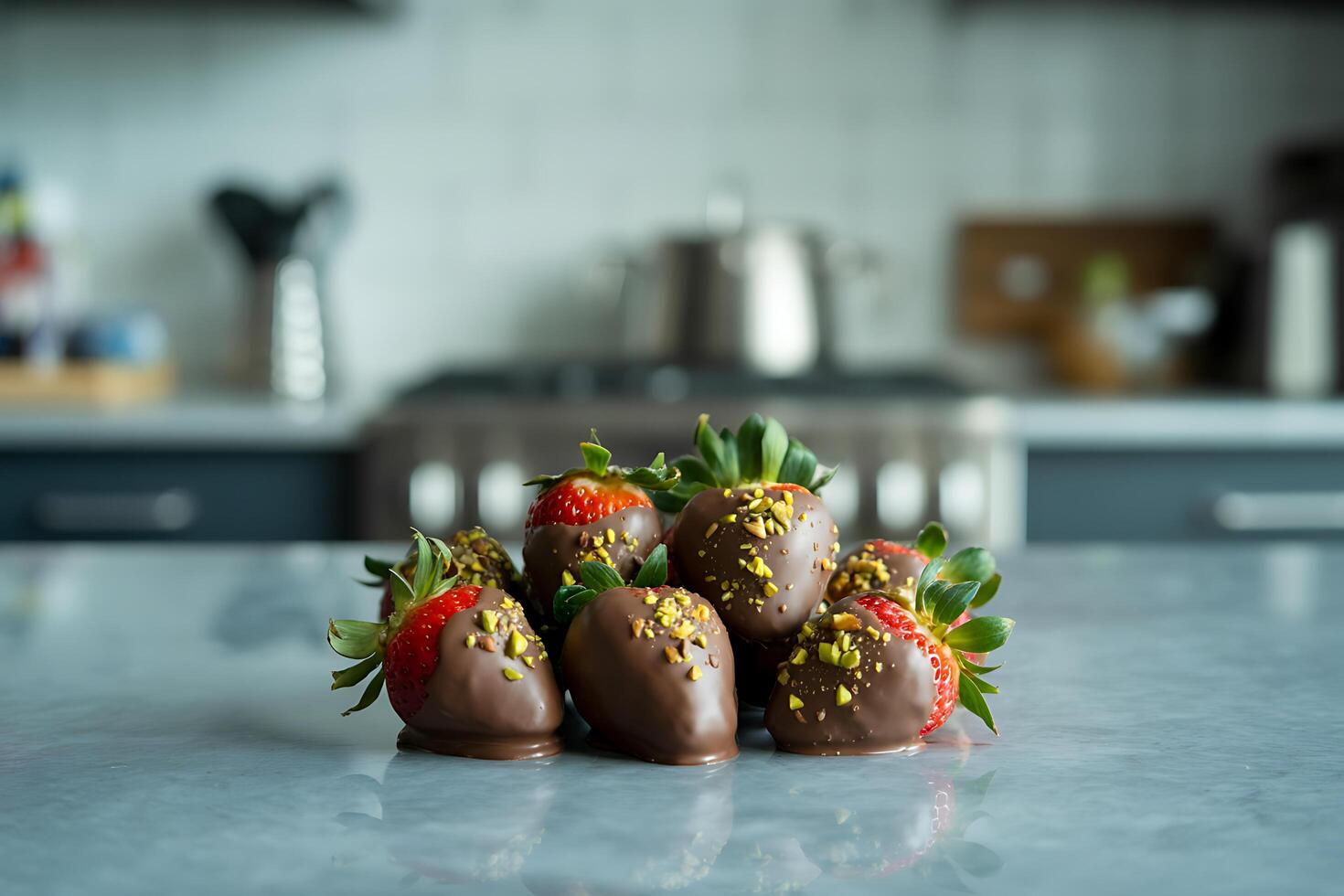 Chocolate dipped strawberries with nuts photo
