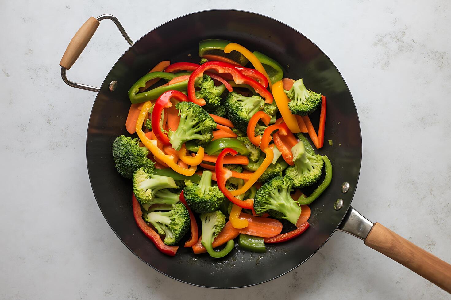 Fresh vegetables in a stir-fry pan photo