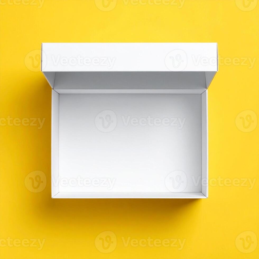 White Shoe Box Mockup with No Design and Slightly Open Lid Top Down View photo